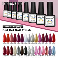 Rainbow Ghini 8ml 6Pcs/Set HEMA TPO Free Nail Polish Color Gel Nail Polish Set Bright Red-Purple Scheme Solid Color Nail Gel