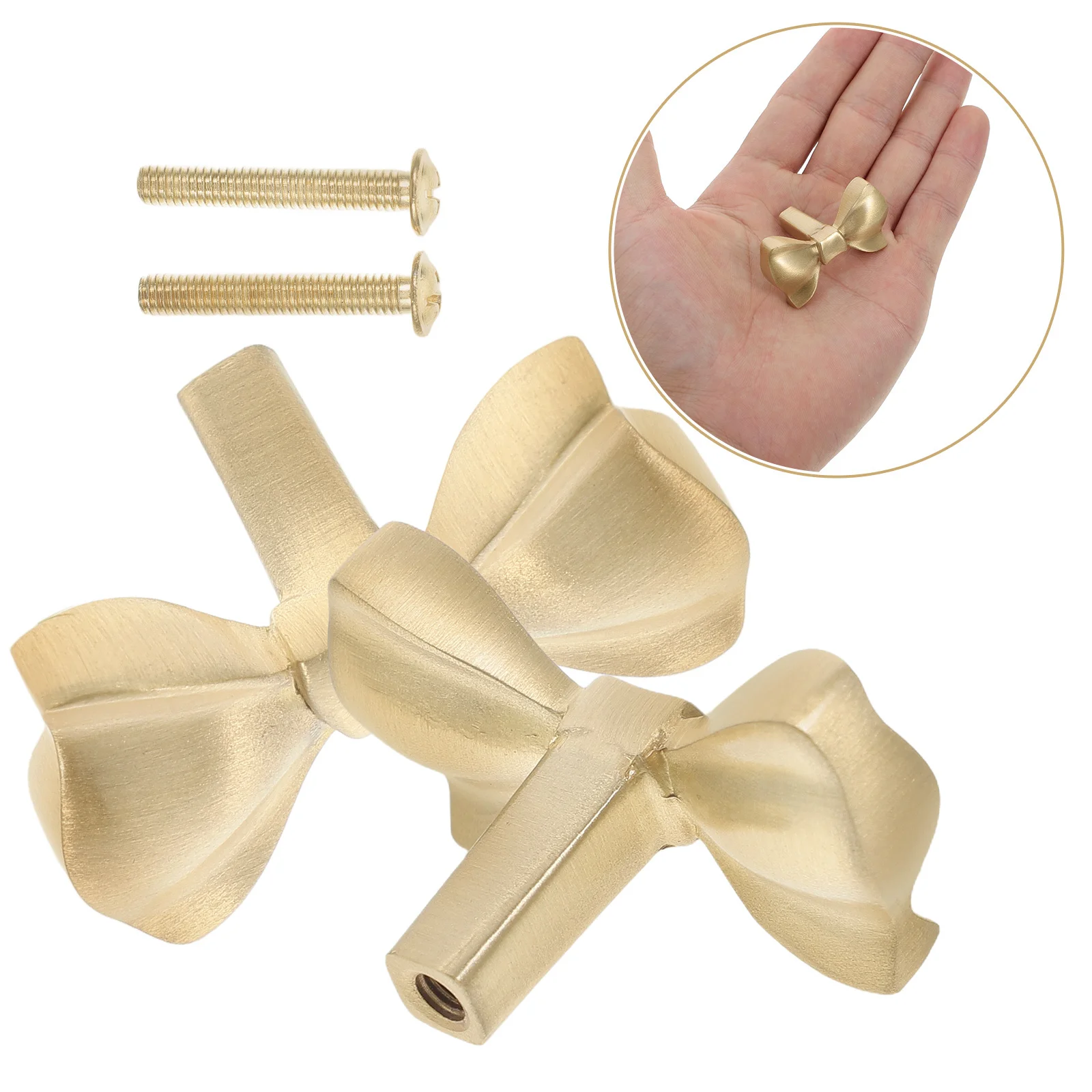 

2Pcs Brass Bow Shape Cabinet Handles Vintage Drawer Pulls Decorative Hardware for Dressers Wardrobes Vintage Door Knob