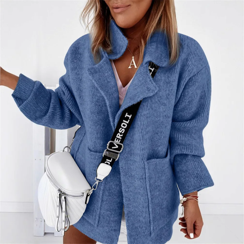 2025 جديد الشارع دعوى طوق جيب كبير فضفاض سترة متماسكة سترة المرأة سترة سترة للنساء تسحب معطف المرأة