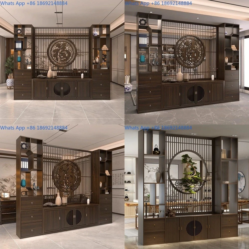 Room Divider for Living Room Entryway Hall Partition Solid Wood Wall Mounted Cabinet TV Stand Combo
