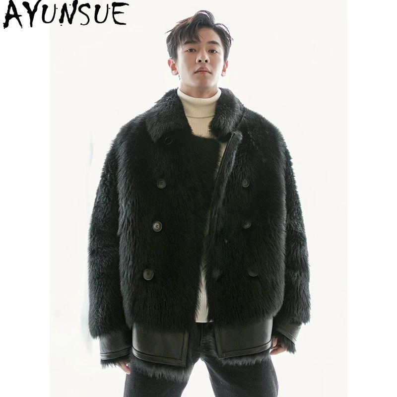 

AYUNSUE Imported Tuscan Sheep Fur Jacket for Men 2025 Luxury Winter High-end Natural Fur Coat Man Genuine Leather Jacket trendy