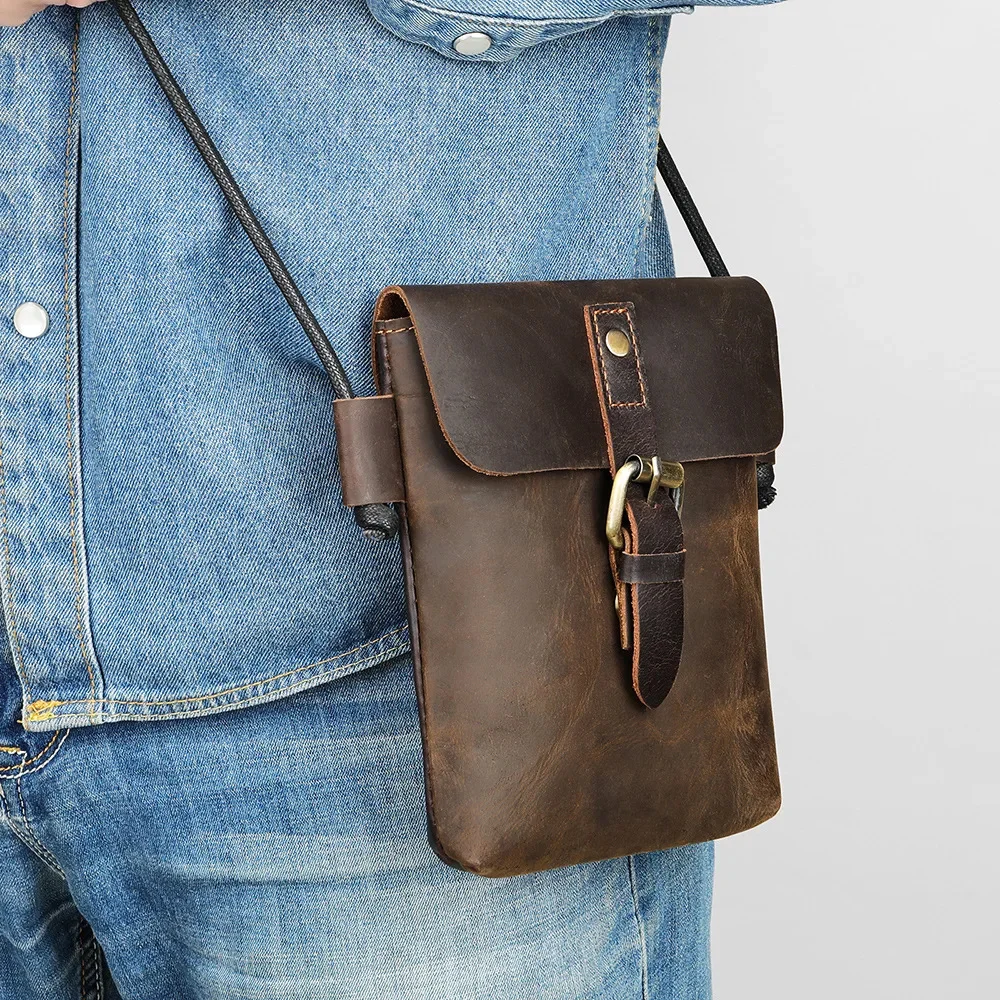 Bolso de hombro de cuero genuino para teléfono móvil para hombres y mujeres, bandolera pequeña de piel de vaca suave, nueva moda