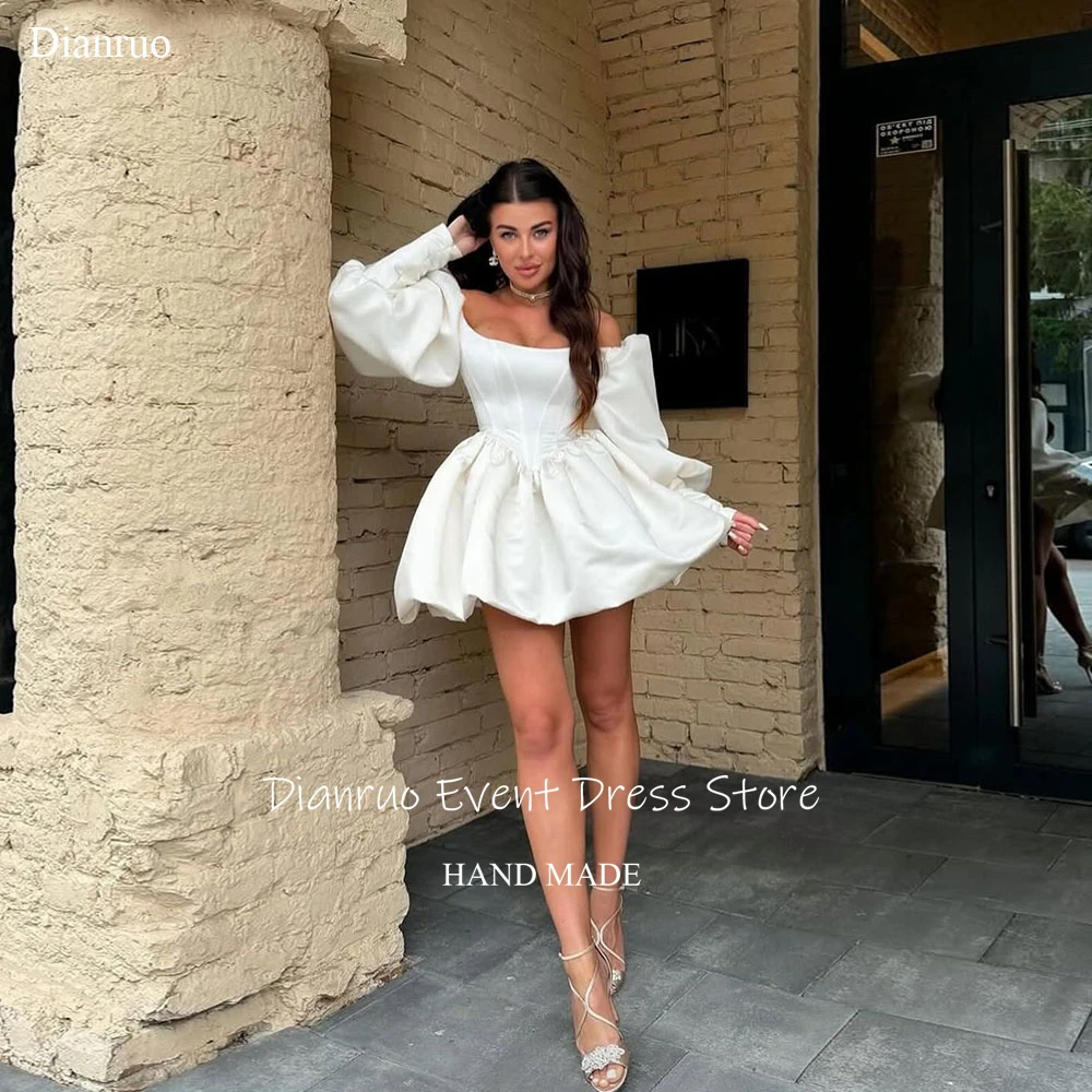 Dianruo Abiti da compleanno con maniche a sbuffo rosa Mini abiti da festa con spalle scoperte Abiti Quinceanera 15 pieghe senza maniche personalizzati