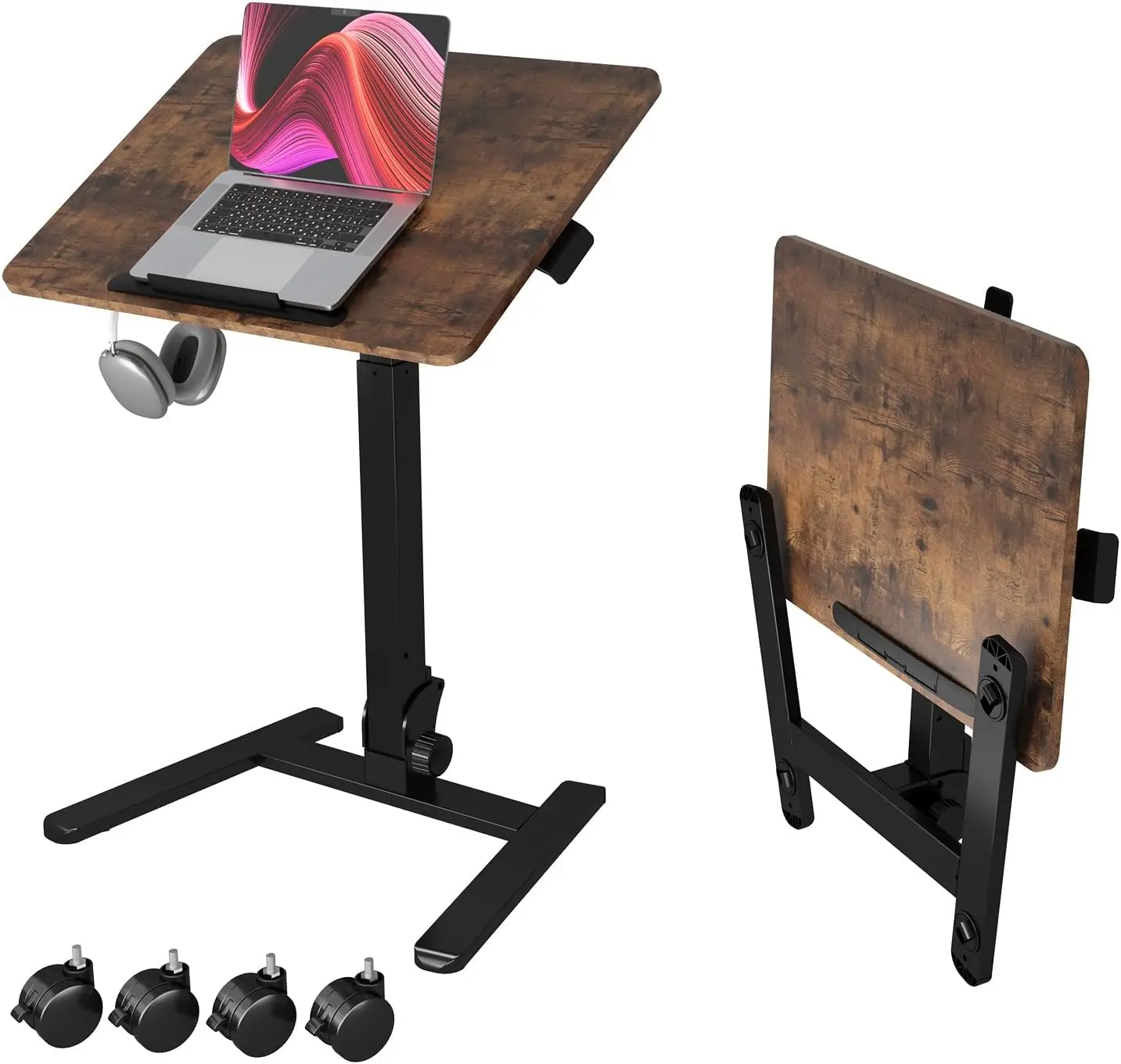 

Folding Laptop Desk 25.6', Adjustable Height, Portable Rolling Desk with Wheels, Brown, for Home Office, Study & Crafts