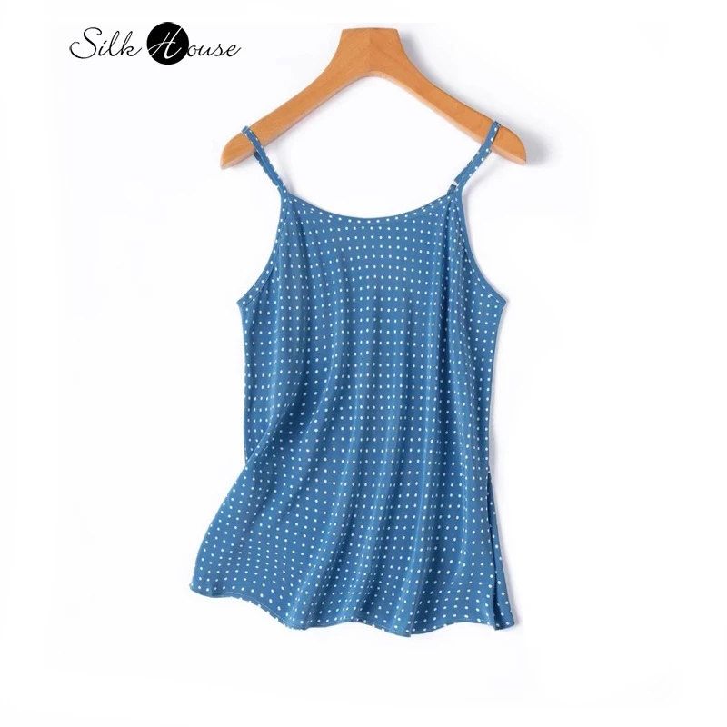 

Slant Cut 100% Natural Mulberry Silk Crepe De Chine Skin Friendly Slim Fit Sleeveless Inner Sexy Blue Women's Small Suspender