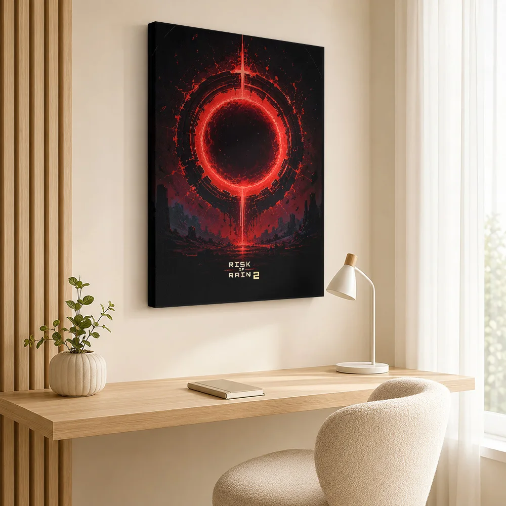 Risk Of Rain 2 Red Portal Canvas Print Customized Photo Crimson Energy Glow Wall Art For Game Streaming Studio Gaming Fan Gift