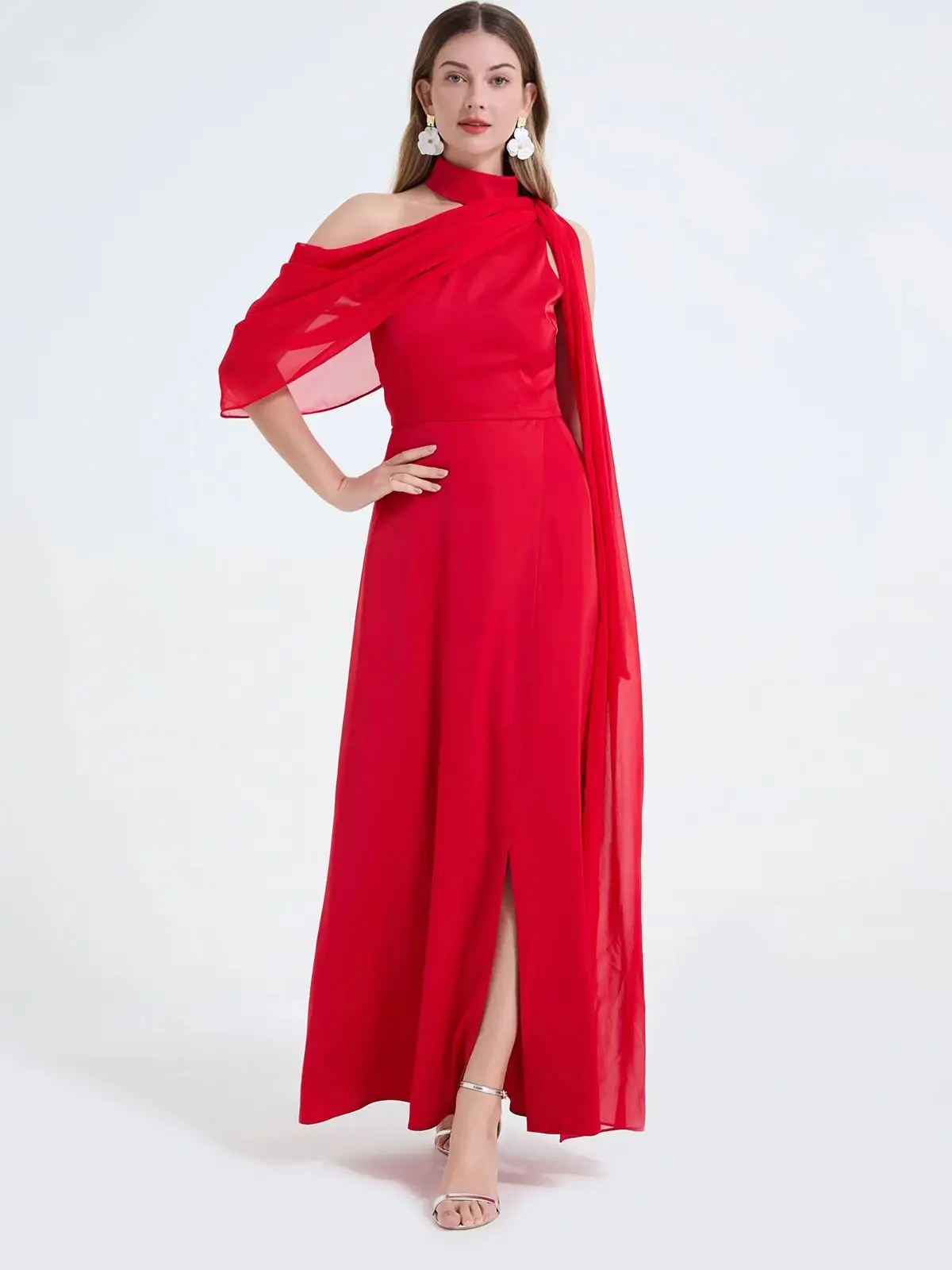

French Elegant Solid Evening Prom Dress for Women Halter Off Shoulder Backless High Waist Split Long Maxi Dresses