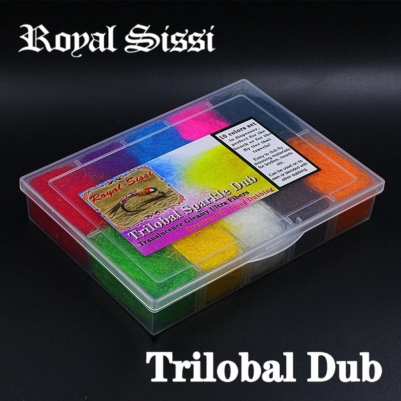 10colors/box fly tying trilobal sparkle dubbing dispenser translucence gleamy fly dubbing salmon steelhead fly pattern fly dub