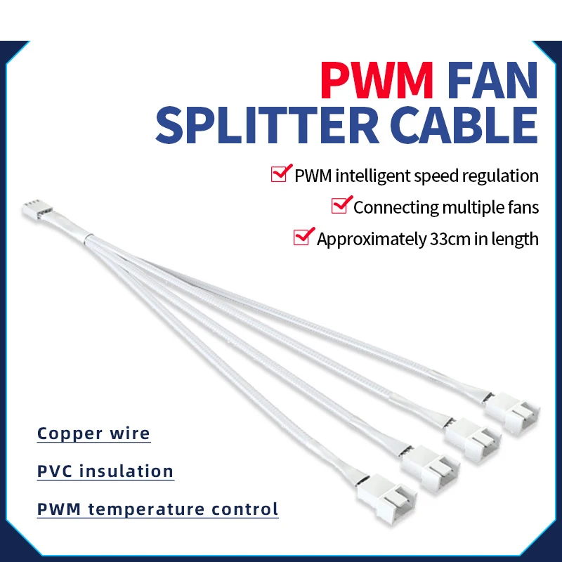 

Motherboard 4-pin Adapter Cable Divide Into Four Extension Cord PWM 4pin Adapter Cable Extension Line Multi-fan Thermostat