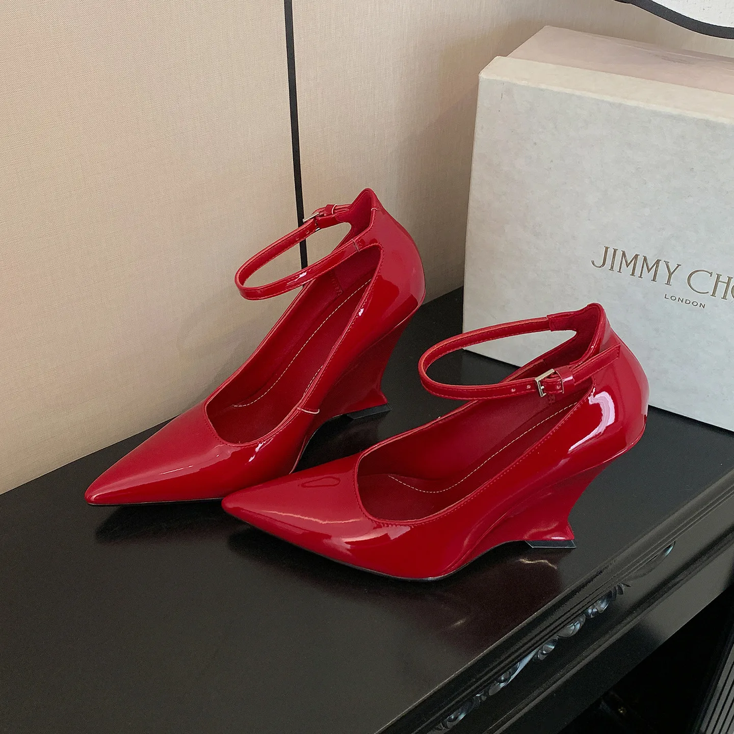 MKKHOU Fashion Pumps New High Quality Genuine Leather Shoes Pointed Ankle Buckle Slope Shoes High Heels Women's Heels Shoes