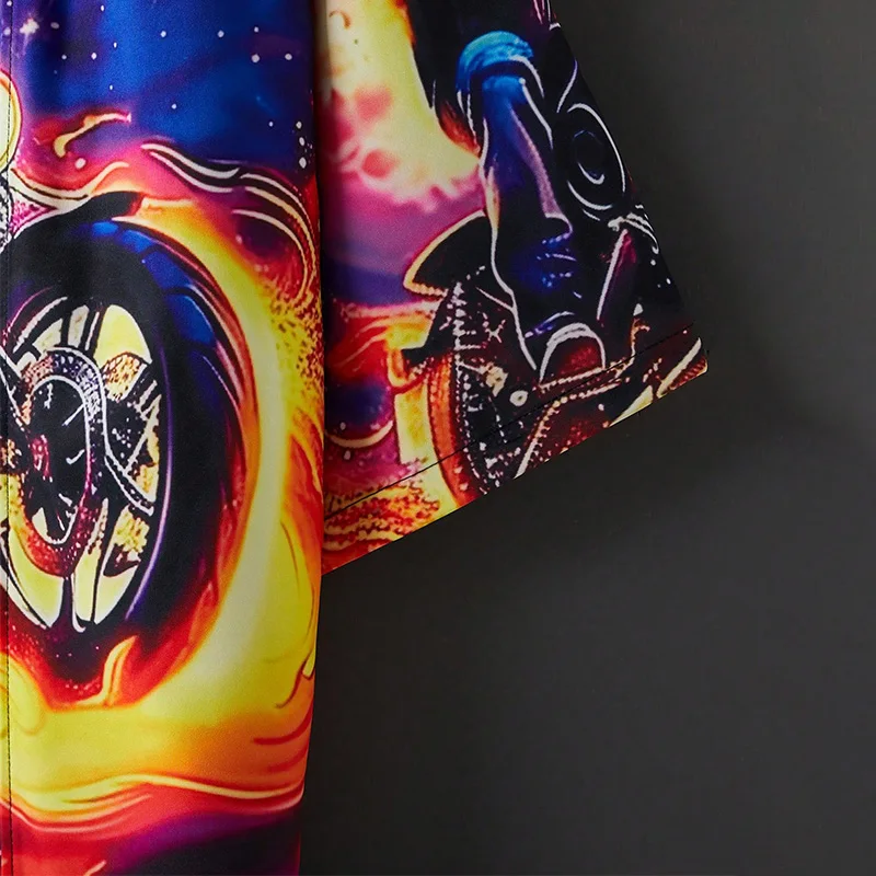 Europeu e americano retro na moda estilo mecânico 3d motocicleta impressão quimono haori verão estilo de rua personalizado casal praia férias maiô de uma peça outerwear cardigan cover-up