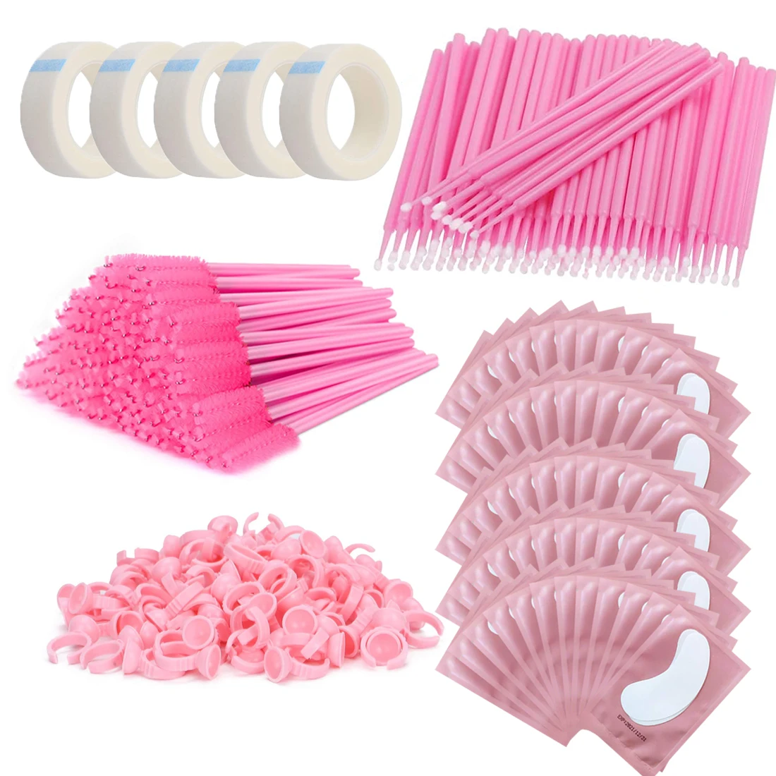 Kit de fournitures d'extension de cils, Micro brosse, ruban de colle, anneau pour les yeux, patchs de Mascara jetables, baguettes applicateur de cils, outil