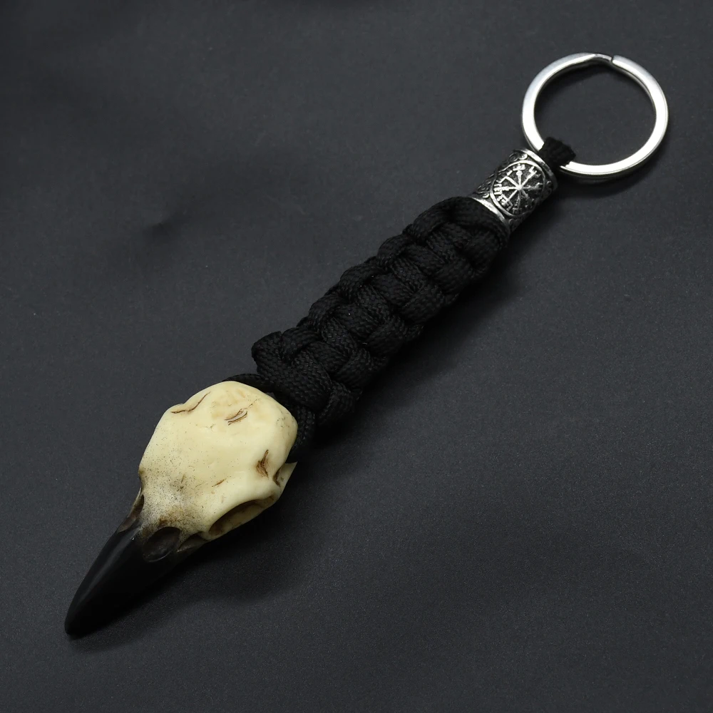 3D Resin Raven Skull Key Chain Mens Nordic Crow Skeleton Runes Bead Survival Paracord Keyholder Accessories Jewelry