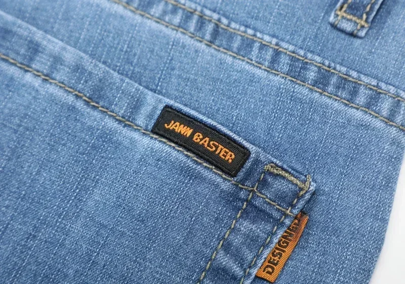 2026 Summer Brand Clothing Men's Straight Loose Lightweight Jeans Classic Badge Business Casual Thin Cotton Stretch Pants