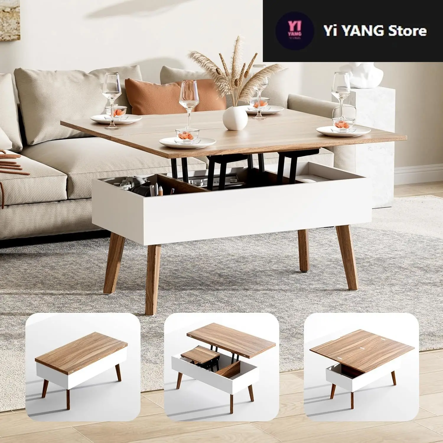 3 in 1 Lift Top Coffee Table, Ten Minutes Install Multifunction Coffee Table, Coffee Table Converts to Dining Table