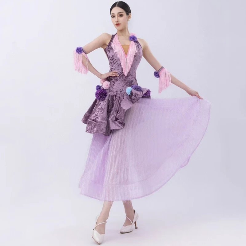 2024 New Ballroom Dance Performance Clothes Women Latin Dance Costume Tops Skirt Waltz Dance Competition Dress Prom Wear BL12286