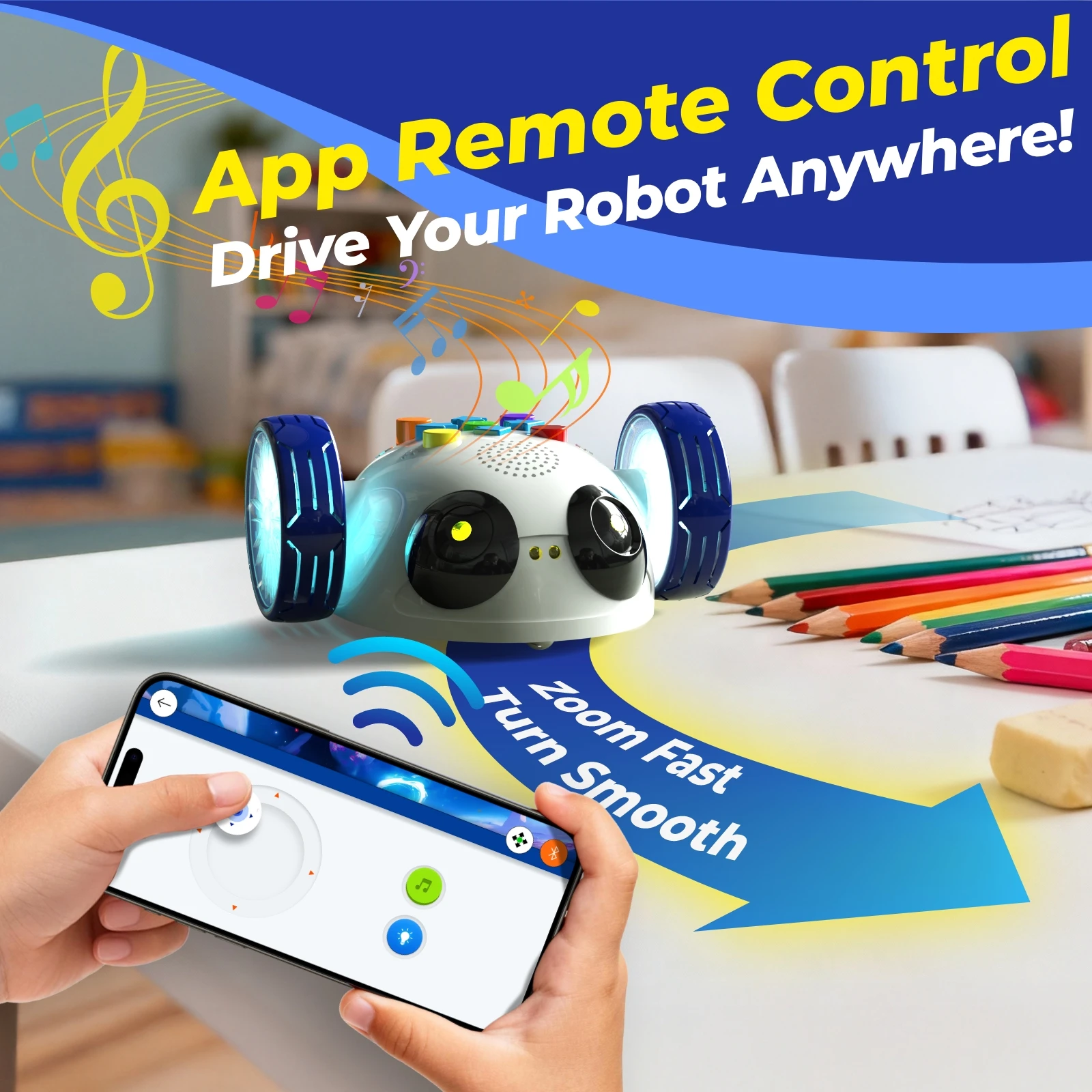 Apitor Robot Wheels Edu Coding Robot for Kids Ages 5-7 STEM Toys Robotics Kit with Screen-Free Coding Cards&App Control Toys