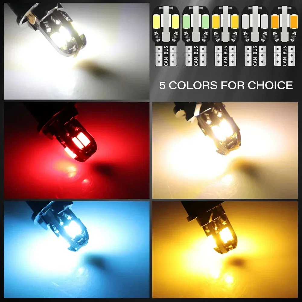10PCS W5W T10 LED Bulbs Car Turn Signal Reading Brake Trunk Hood Width Clearance Lights Canbus 5730 8SMD 12V 6000K