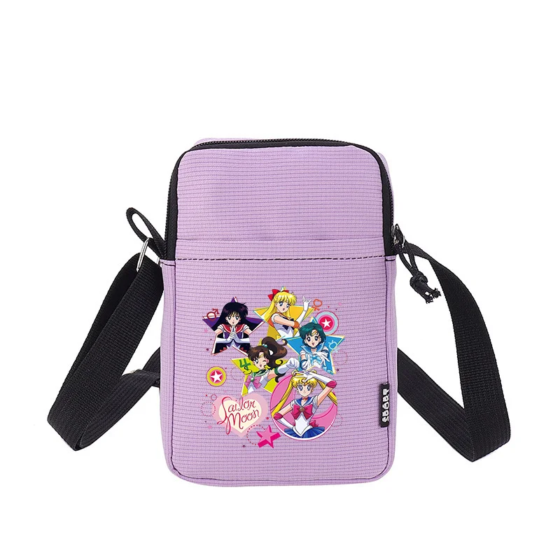 Sailor Moon Shoulder Bag Cartoon Phone Bags Pocket White Purple Crossbody Square Pack Women Outdoor Travel Portable Pouch Gift