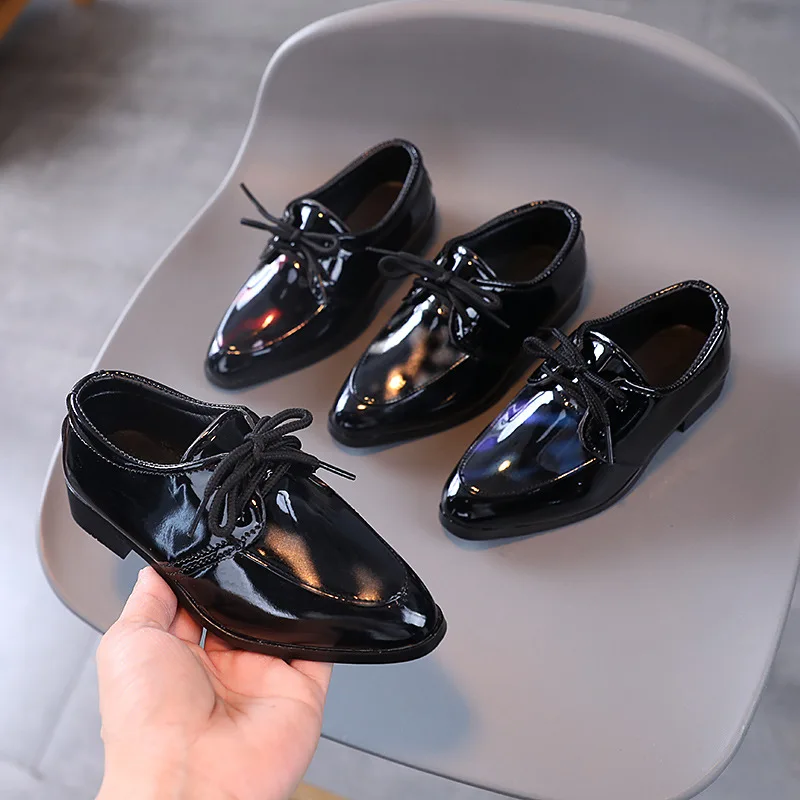 Kids Fashion Lace Up Versatile Pointed Toe Suit Shoes for Party Wedding Shows Spring 2022 Britain New Children Leather Shoes PU