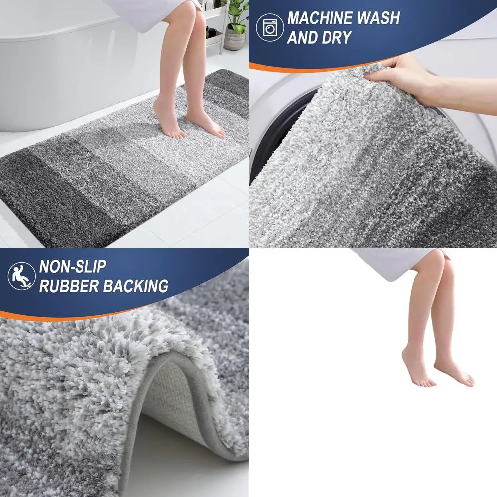 

Soft & Absorbent 50x30cm Microfiber Bath Mat with Rubber Backing, Quick-Dry, Machine Washable for Bathroom, Shower, and Tub, Gre