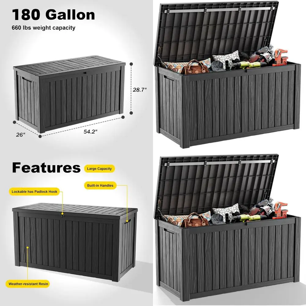 

Водонепроницаемый уличный ящик для хранения объемом 180 галлонов – садовый ящик из полимерной смолы для мебели, садовых инструментов, подушек, аксессуаров для бассейна, скамья-ящик для хранения