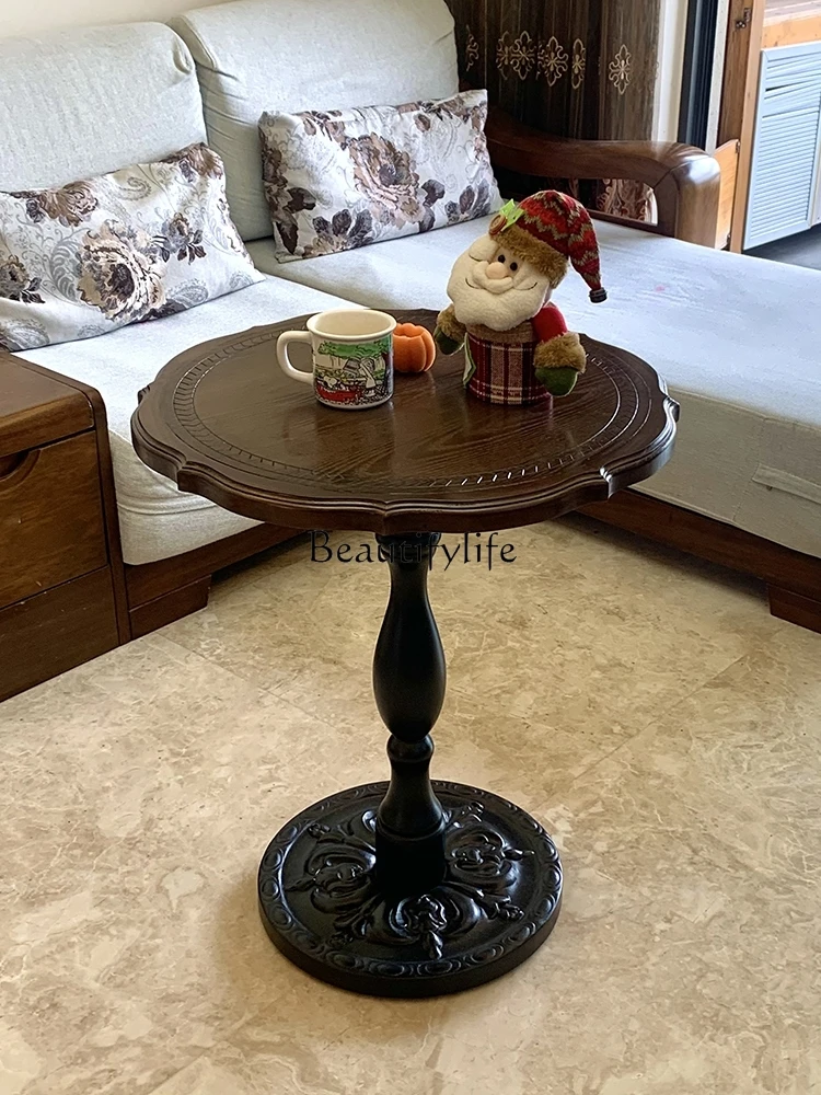 

American Retro Sofa Side Table Solid Wood Living Room French Coffee Table Leisure Small round Coffee Table