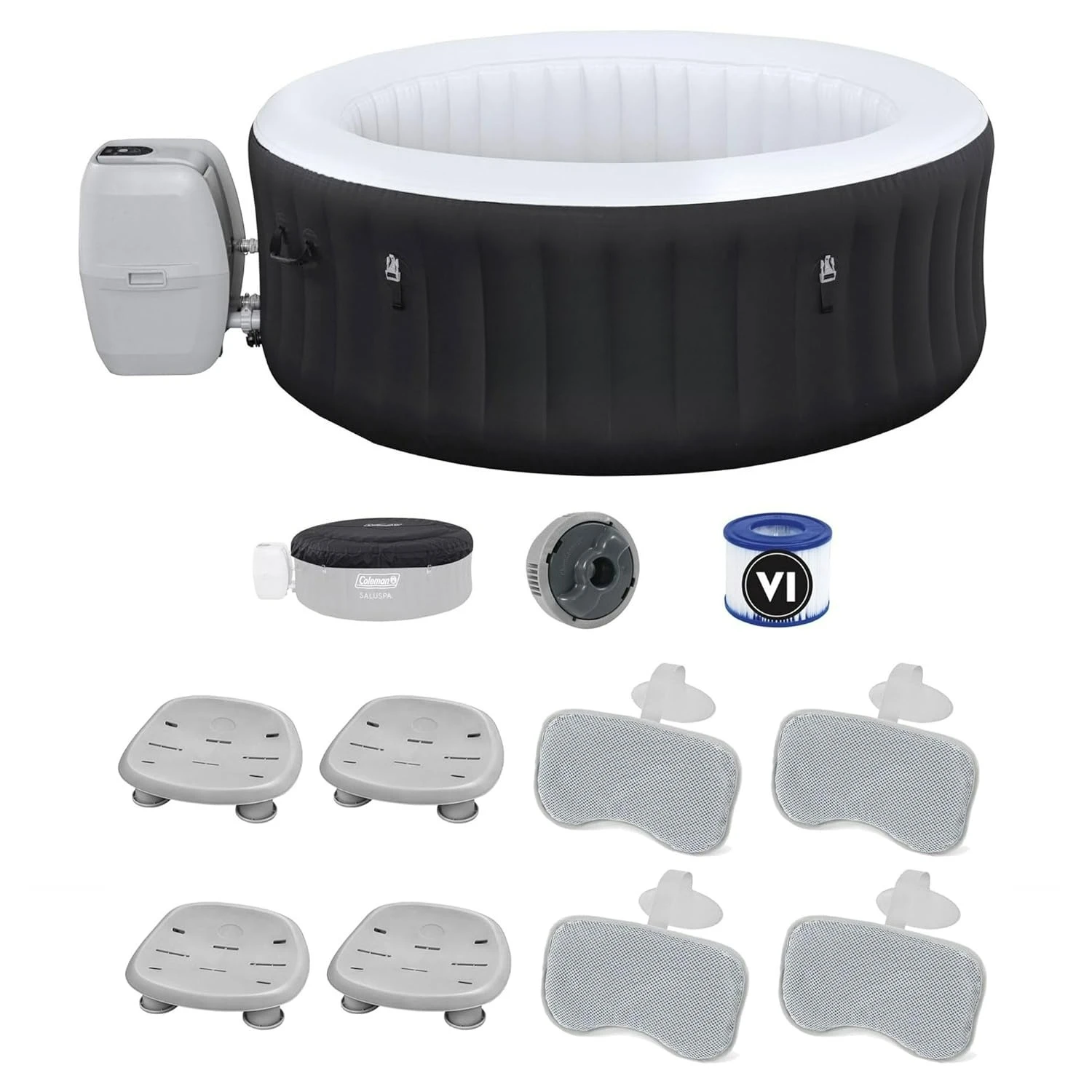 

Miami AirJet Inflatable Hot Tub with EnergySense Cover Bundled with 4 SaluSpa Spa Seat and 4 Padded Headrest, Custom