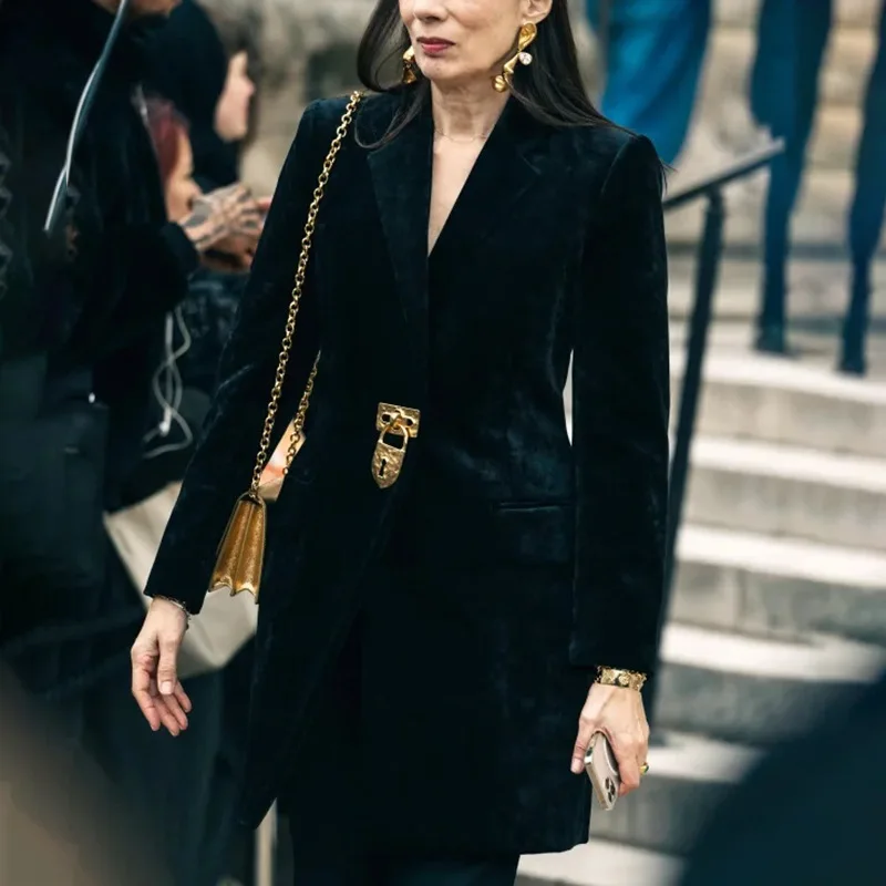 Żakiet damski ZOCI, średniej długości, z klapami, wiązany z tyłu, modny, elegancki, do biura, kurtka damska, nowość na zimę 2025.