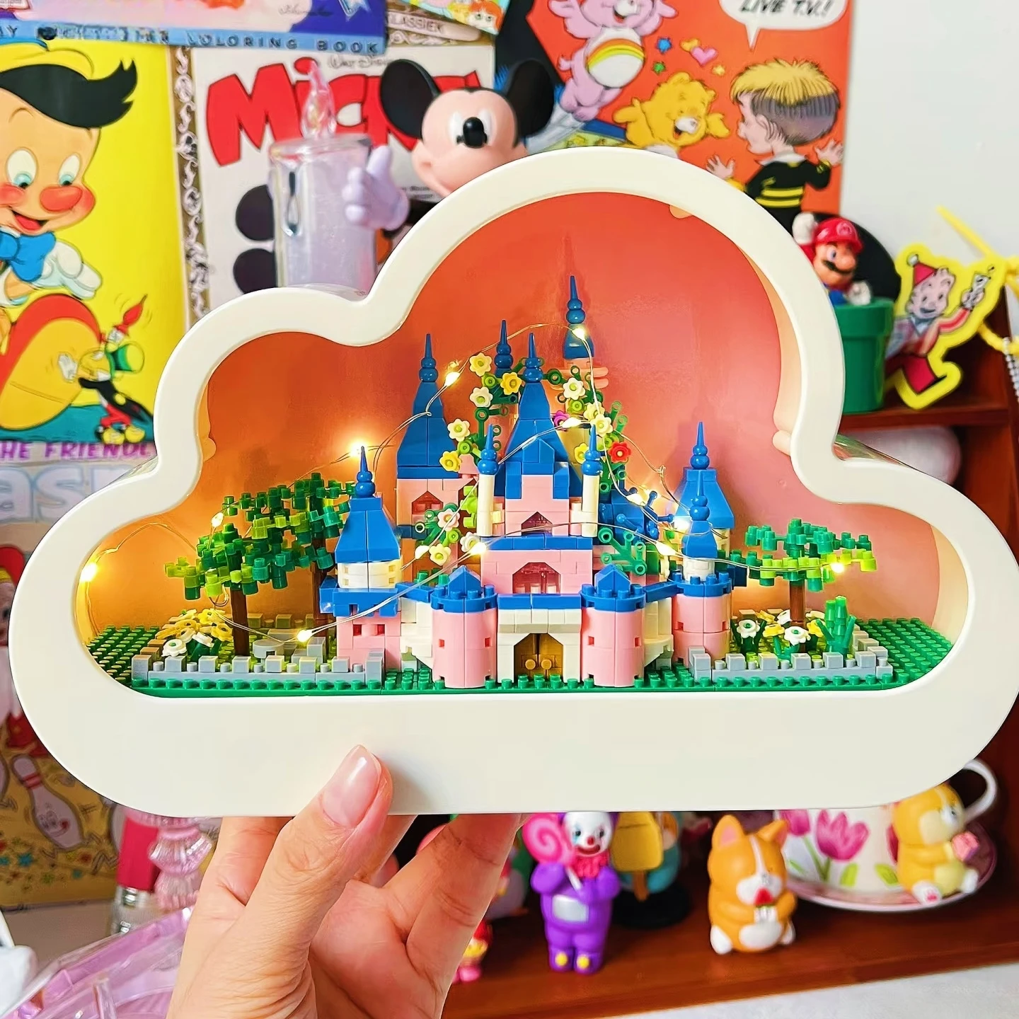 NEW IN STOCK Fairy Tale Castle Cloud Mirror 2.5 Micro Drill Particles Building Blocks Bricks Toys Gifts