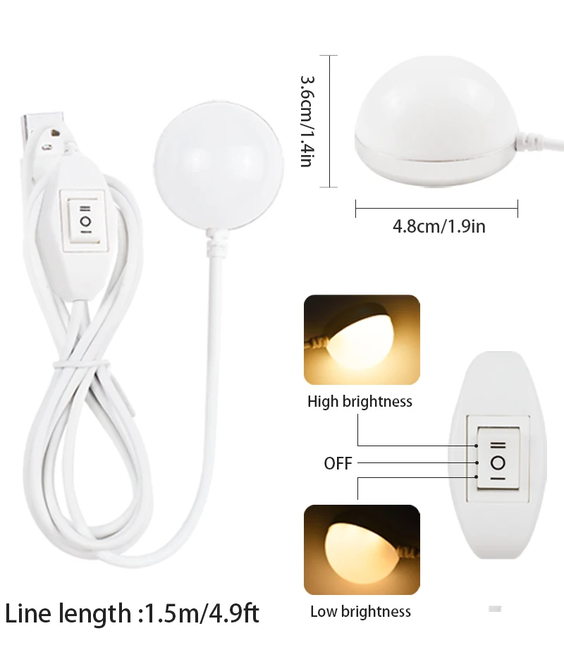 3W 5W USB Mini Night Light Portable Magnet LED Blub 1.5m USB Cable Book Reading Light with Switch for Children Dormitory Bedroom