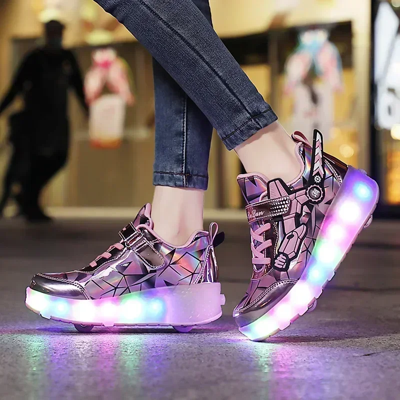 

LED Rechargeable Children's Sports Roller Skates 2166 Men's and Women's Deformation Two-wheeled 4-season Sports Explosive Shoes