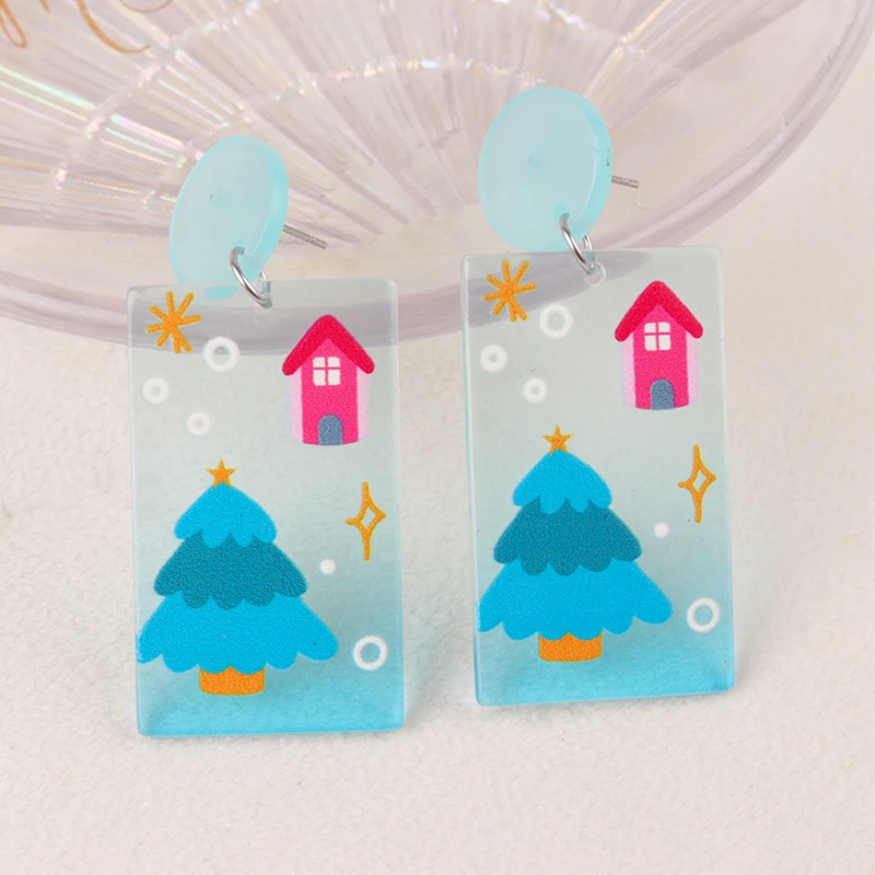 Cute Halloween Color Gradient Semi Transparent Dangle Earrings Cartoon Snowman Christmas Tree Pattern Trend Girls Jewelry Gifts