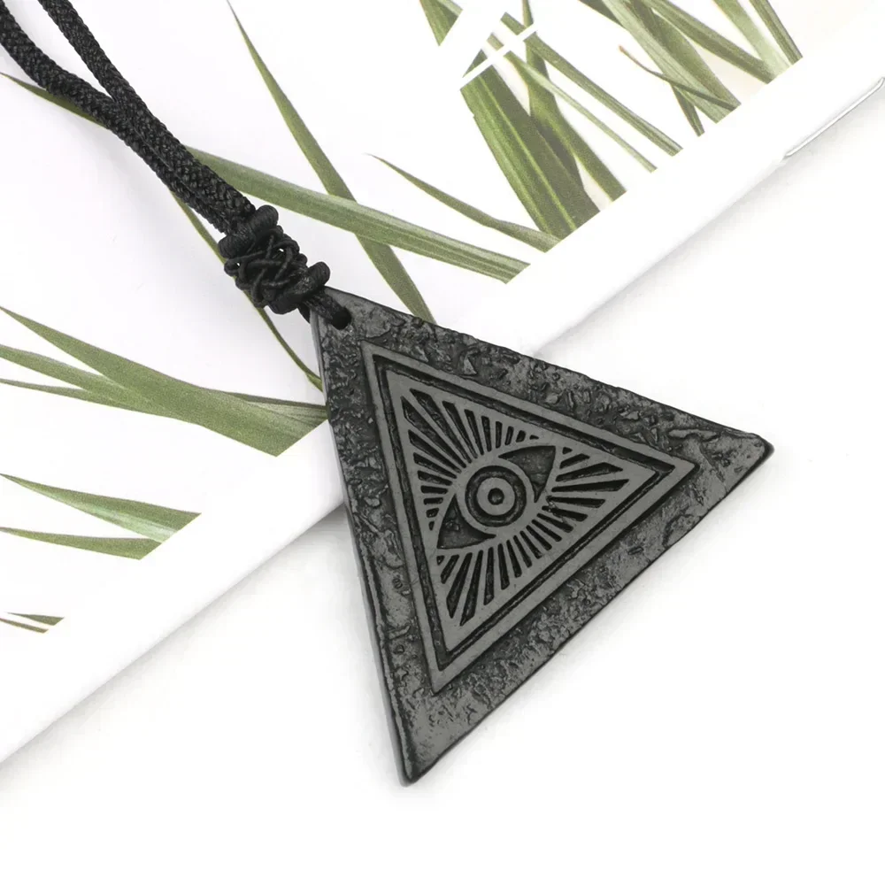 

Original Natural Shungite Pendant Triangle Necklace Healing Black Crystal Stone Men Promote EMF Relaxation Meditation Energy Gem