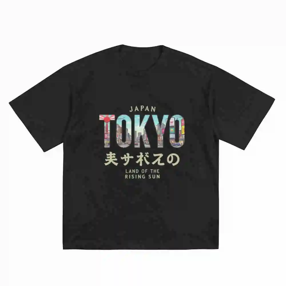 Japanese Street Style Tokyo Japan Skyline Kanji Short Sleeve Tee 100% Cotton T-Shirt