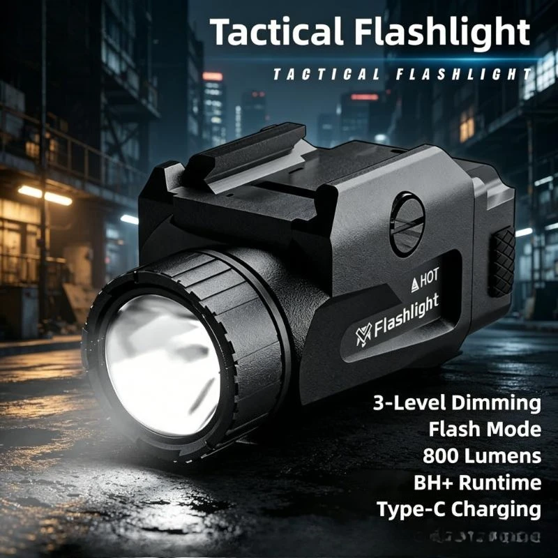 

TINSOL 800LM Durable Tactical Lamp 4 Mode USB Chargeable Fast Release Handgun Outdoor Shooting Rail Base