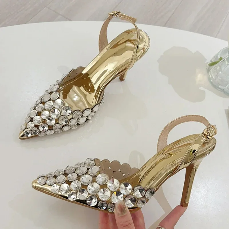 

Women's Shoes Elegant Pointed Toe Slingback Stiletto Sandals Crystal Diamonds Women Pumps High Heels Wedding Prom Shoes Zapatos