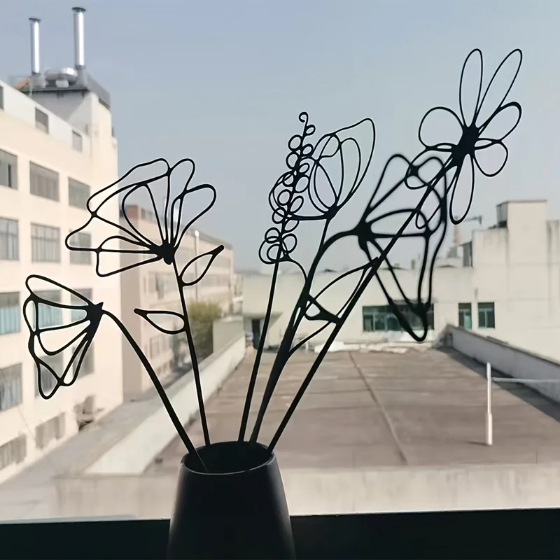 6 Stück künstliche Blumen aus schwarzem Metall | Elegante Innen- und Außendekoration, geeignet für Zuhause, Büro, Hochzeiten und Partys, Eisen – Detail 2