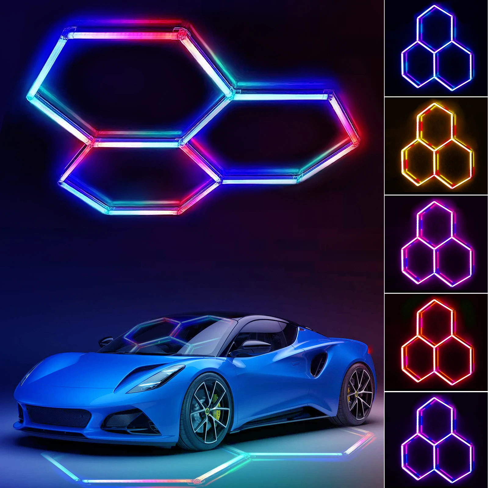 

3HEX RGB KIT Latest Hexagon Lighting Kits with Vibrant RGB Color Changing LEDs Connect Plug-in Hundreds Lighting Effects