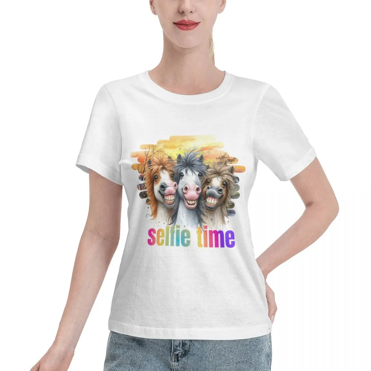 Top Rated Horse Meme Women's T-shirt Preppy Korean Fashion Top