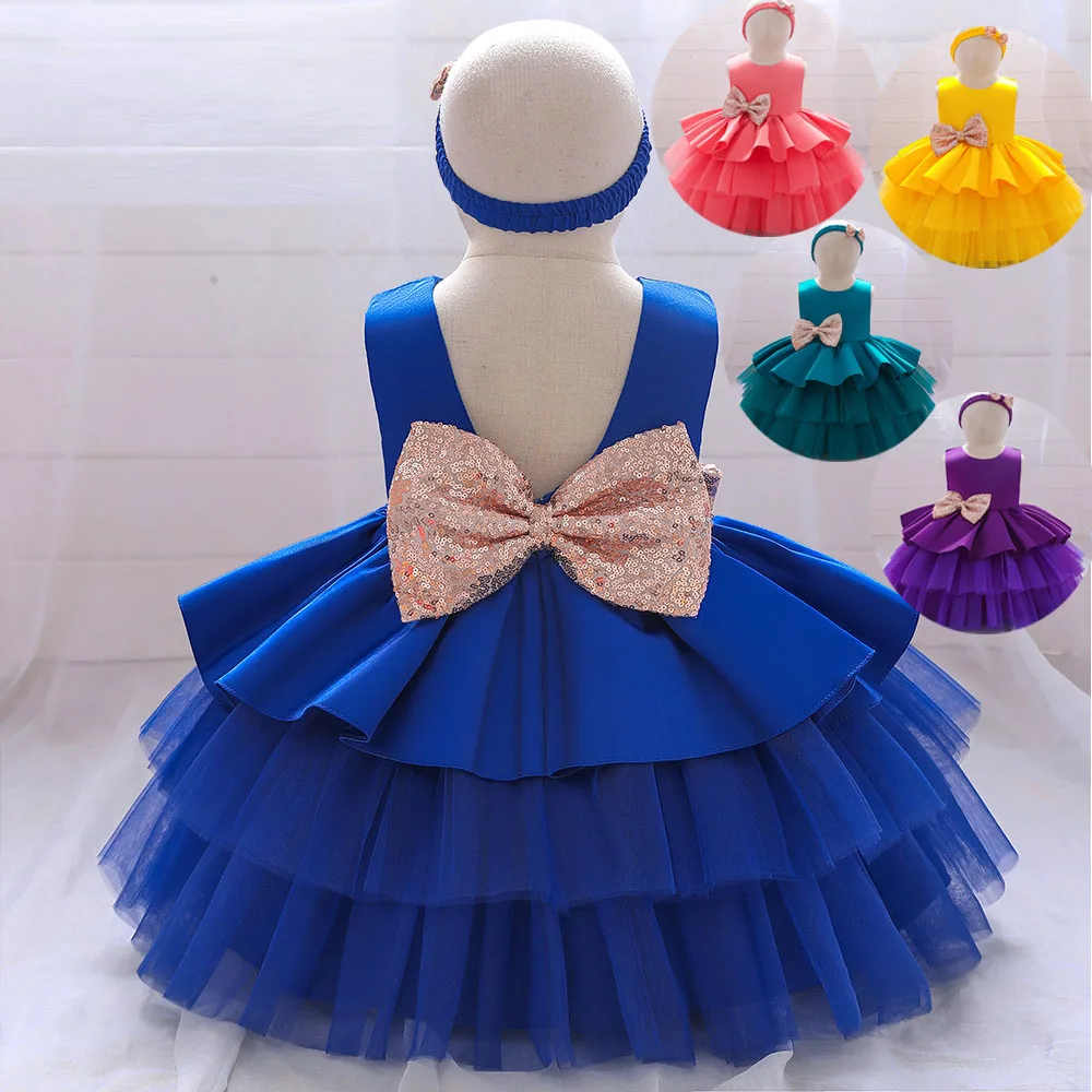 Beadings Girls Mesh Dress 2024 Summer New Female Baby Birthday Party Dresses Golden Color Bow Lace Princess Dress 2-10T