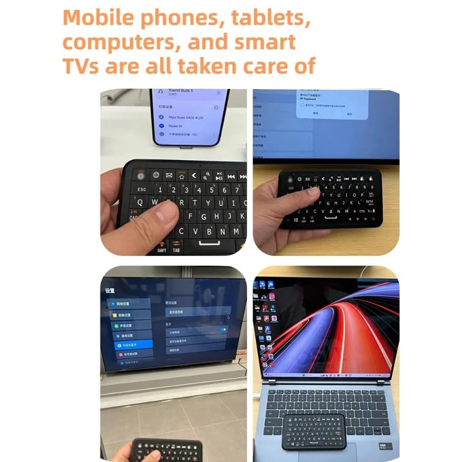 ​Mini Keyboard with Bluetooth 5.0/2.4G Dual Mode, Gyroscopic Motion Mouse, 64 Keys, RGB Backlight Options,Type-C for Android