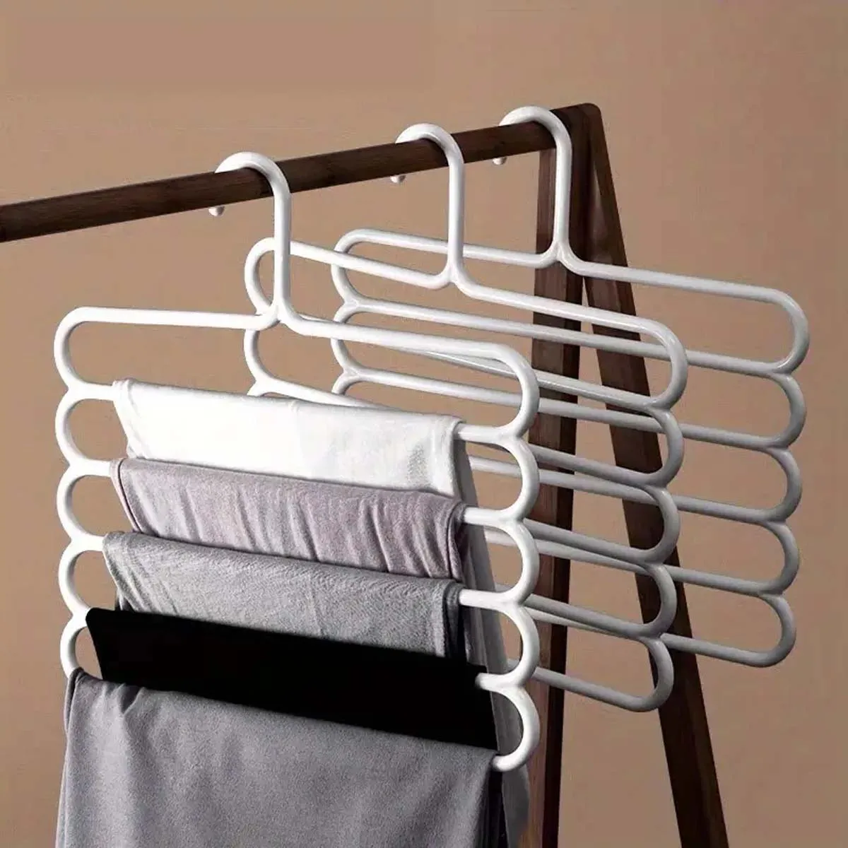 1/5pcs 5-tier Metal Pants Hanger, Foldable Non-slip Clothes Rack For Ties, Pants, Scarves, Household Space Saving Organizer For