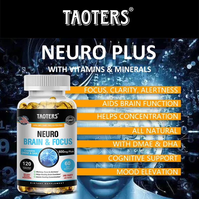 Nerve Brain & Focus capsules - Contains DMA and DHA, Brain-boosting Supplement That Enhances Memory, Concentration and Alertness