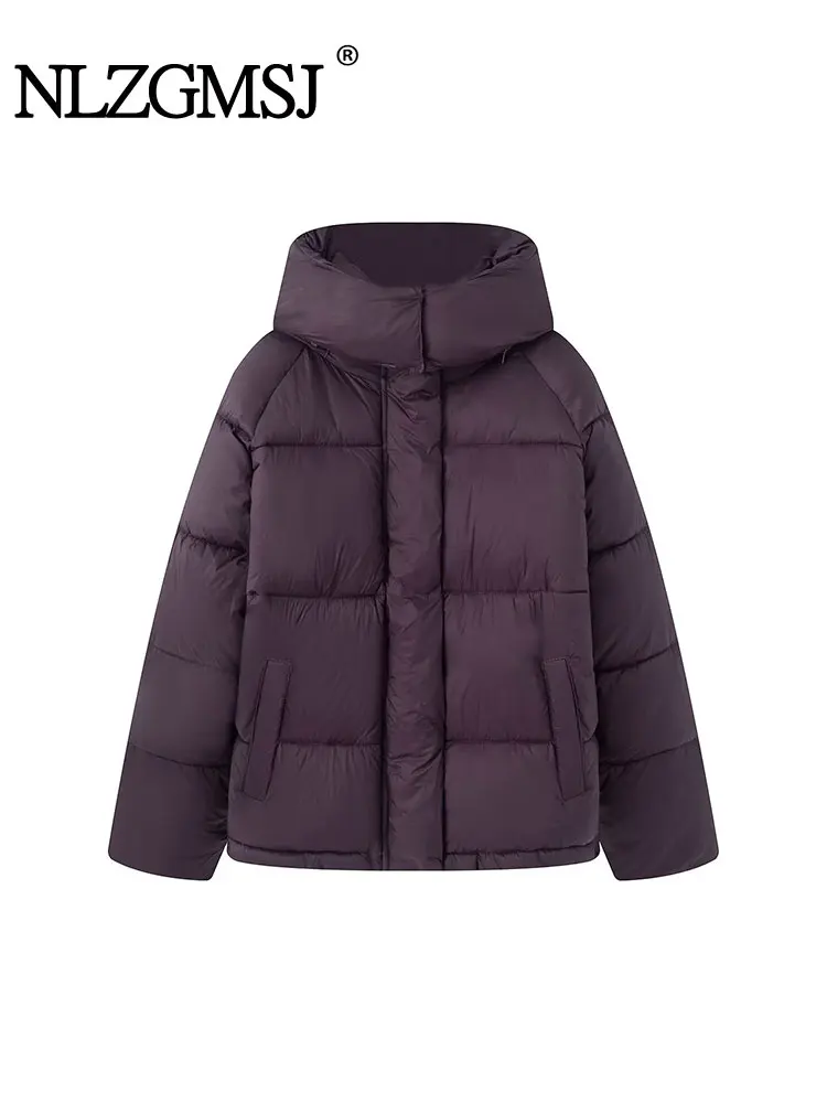 

NLZGMSJ Warm Women Cotton Coat 2025 Winter Long Sleeve Pockets Zipper Hooded Loose Jacket Outerwear Y2K
