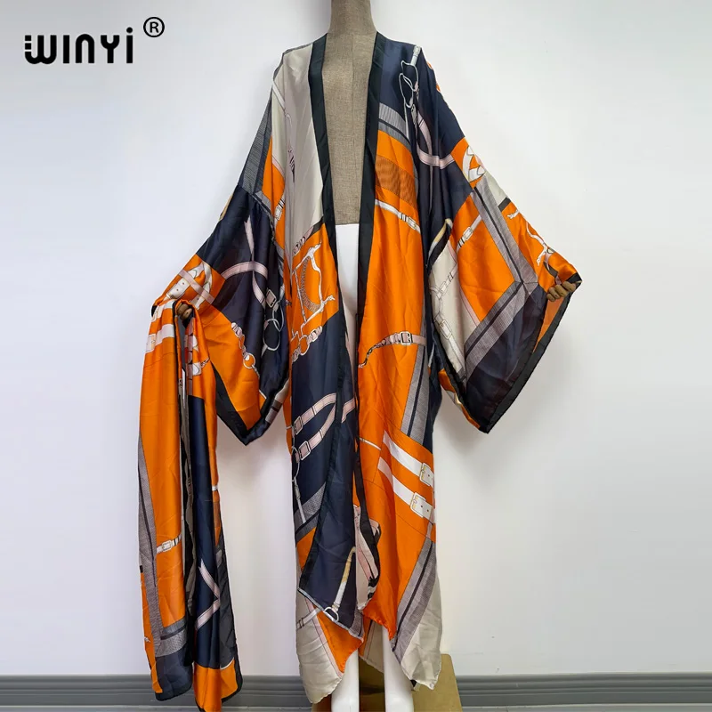 2022 KUWAIT WINYI new Muslim coat Boho Print Self Belted Front Open Long Kimono kaftan Beach Tunic Women Wrap Dresses