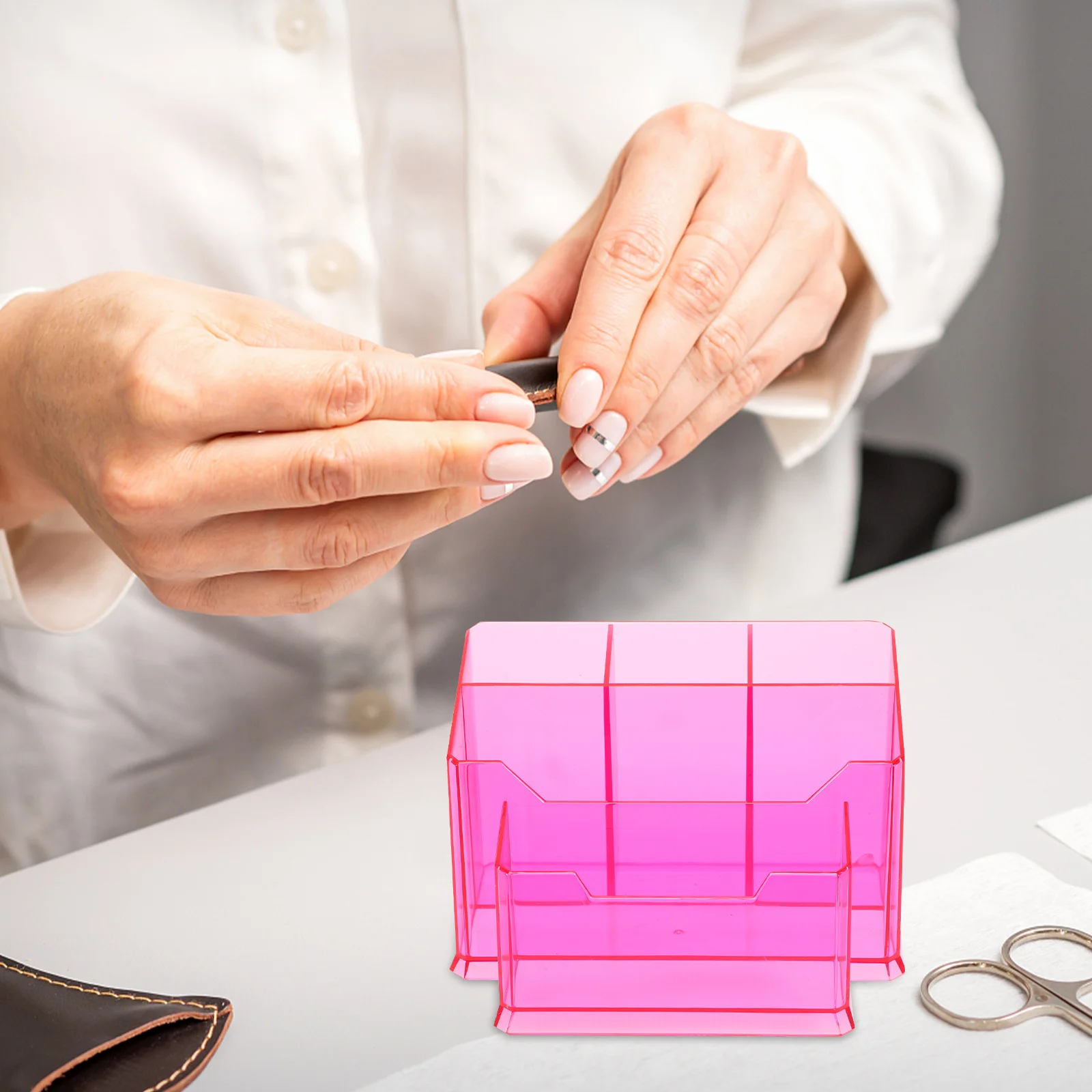 Organizzatore da scrivania per trucco Struttura acrilica Design con fondo ispessito Contiene strumenti per unghie Accessori per il trucco Organizzatore per il trucco Facile da usare