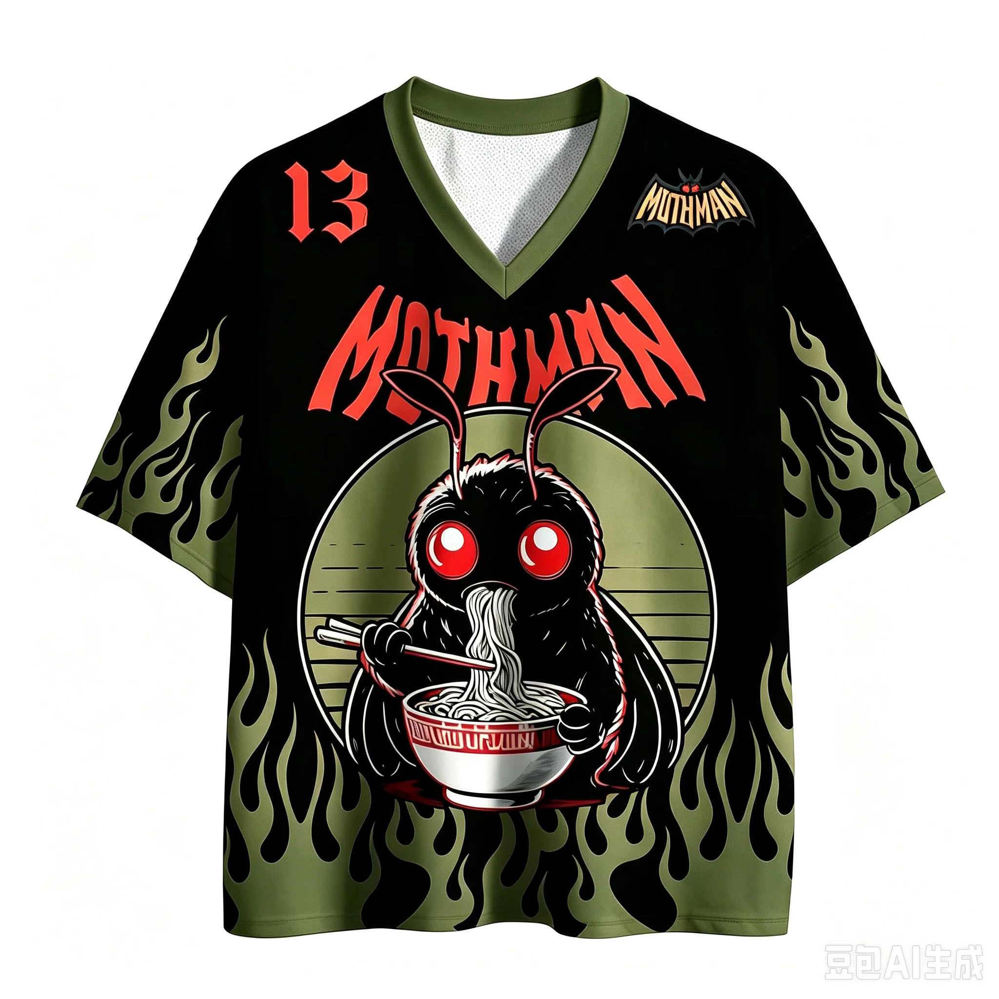 American Flame Moth Man3DPrint Schnelltrocknendes, atmungsaktives Sport-T-Shirt für Männer und Frauen, V-Ausschnitt, lockeres T-Shirt, modische Streetwear, Y2K-Elternkleidung – Detail 8