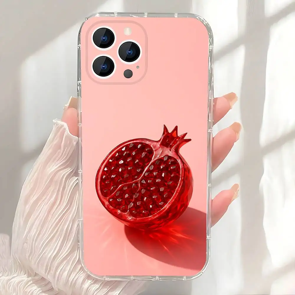 Red Fruit Pomegranate Phone Case For iPhone 17,16,15,14,13,12,11 Pro,Max,Plus,X,XS,XR,SE4,E Mini Transparent Soft Cover