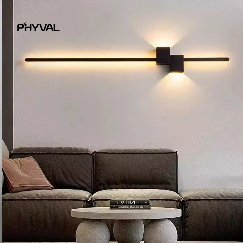 

Simple long LED wall lamp Nordic creative living room TV background bedroom bedside wall lamp indoor home lamps and lanterns